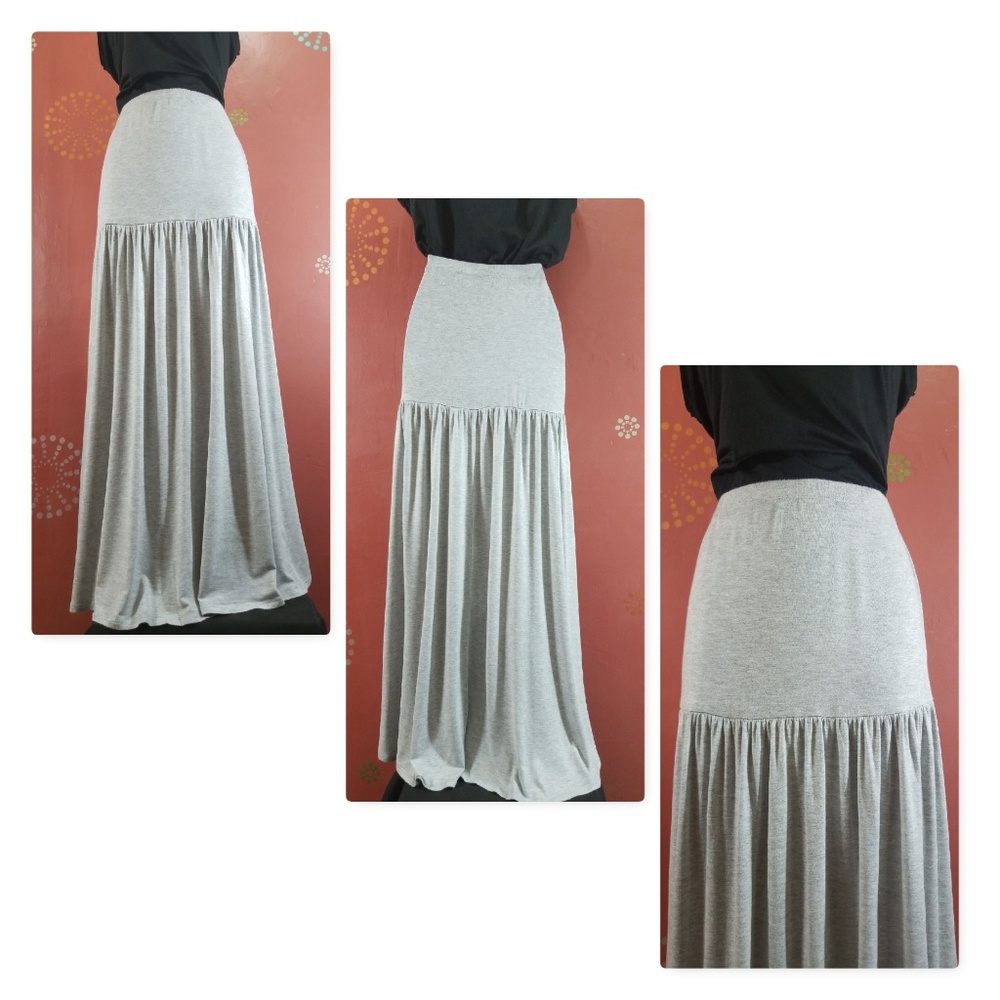 Jersey-Knit Drop Waist Skirt Heather Gray